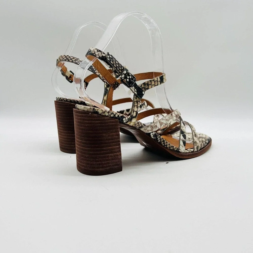 Madewell Womens 7.5 Gray Leather Snake Print Block Heel Strappy Shoes EUC - Picture 8 of 12